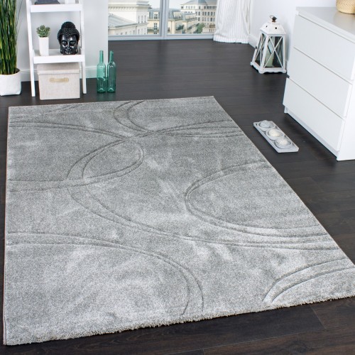 Teppich Einfarbig Designerteppich mit Handgearbeitetem Konturenschnitt Uni Grau