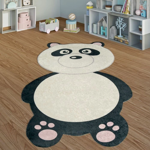 Kinderteppich Spielzimmer Pandabär Jungen Mädchen Interieur Schwarz Weiß