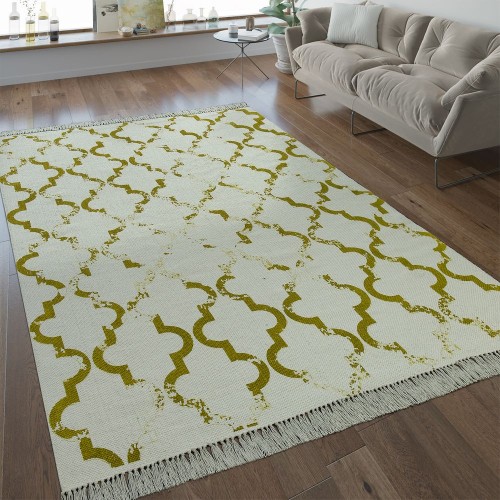 Moderner Flachgewebe Teppich Webmuster Orient Marokkanisches Design In Beige 