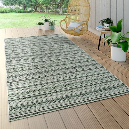In- & Outdoor Teppich Flachgewebe Gecarvt Geometrische Streifen Design In Grün