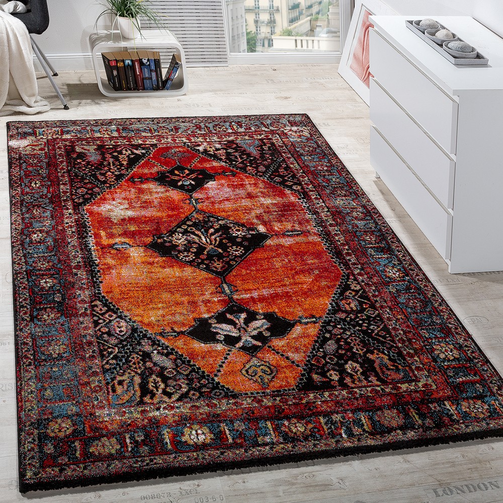 Teppich Orientalisches Muster Kurzflor-Teppich Für Wohnzimmer In Bunt 