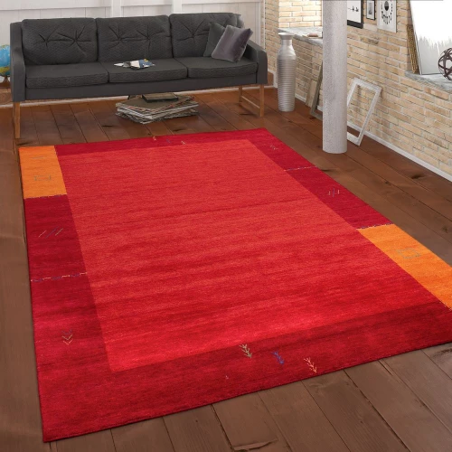 Teppich Handgewebt Gabbeh Qualität 100% Wolle Bordüre Meliert In Orange
