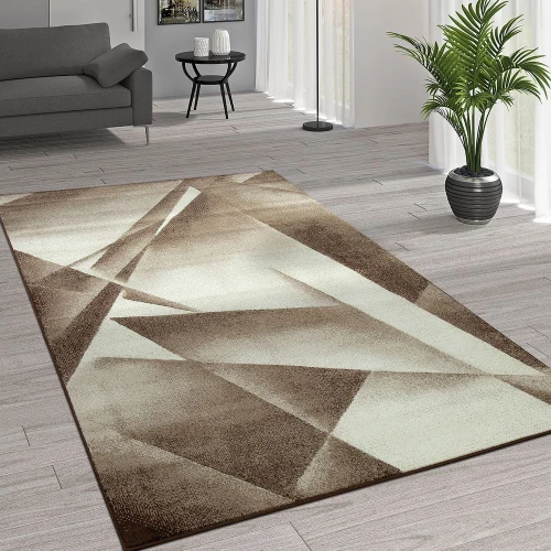 Kurzflor Wohnzimmer Teppich Moderne Melierung Geometrische Muster Creme Beige