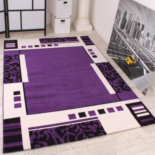 Designer Teppich Muster in Lila Schwarz Weiss Top Qualität zum Top Preis!!