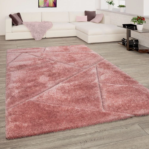 Wohnzimmer Teppich Rosa Pink Weich Shaggy Flauschig Abstrakt 3-D Muster Hochflor