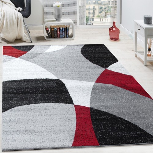 Designer Teppich Kurzflor Teppich Modern Abstrakte Halbkreise Muster In Rot Grau