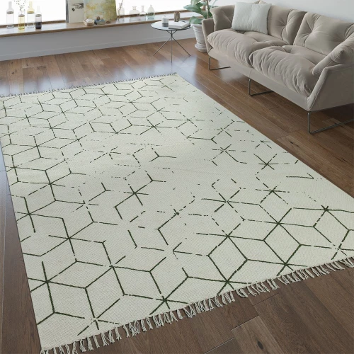 Flachgewebe Teppich Gitter Muster Grün