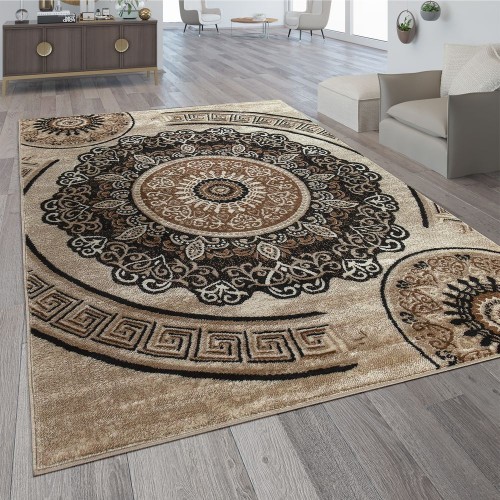Designer Wohnzimmer Teppich Orientalisch Mandala Motive Braun Beige