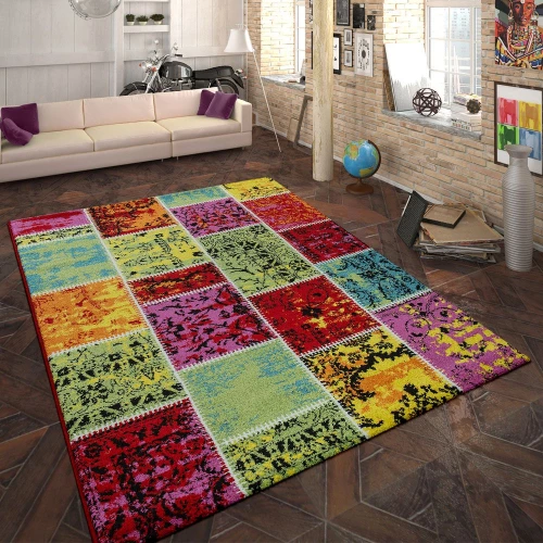 Designer Teppich Patchwork Muster Multicolor
