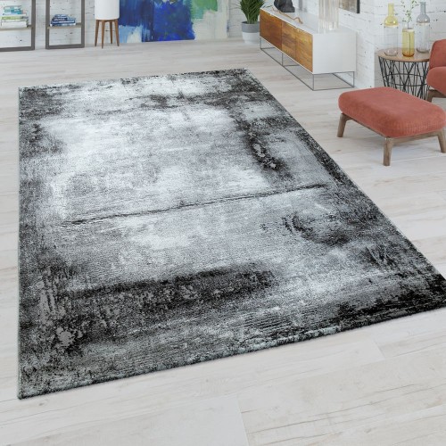Kurzflor Wohnzimmer Teppich Modern Marmor Design Abstraktes Muster in Grau Weiß