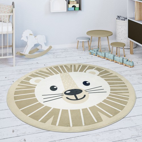 Kinderteppich Teppich Rund Löwen Motiv
