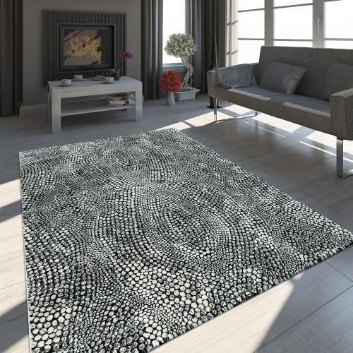 Orient Teppich Modern 3-D-Effekt Meliert Schimmernd Stein Optik Schwarz Grau 