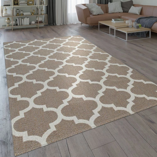 Orient Teppich Beige Braun Wohnzimmer Küche Web Muster Marokkanisches Design 